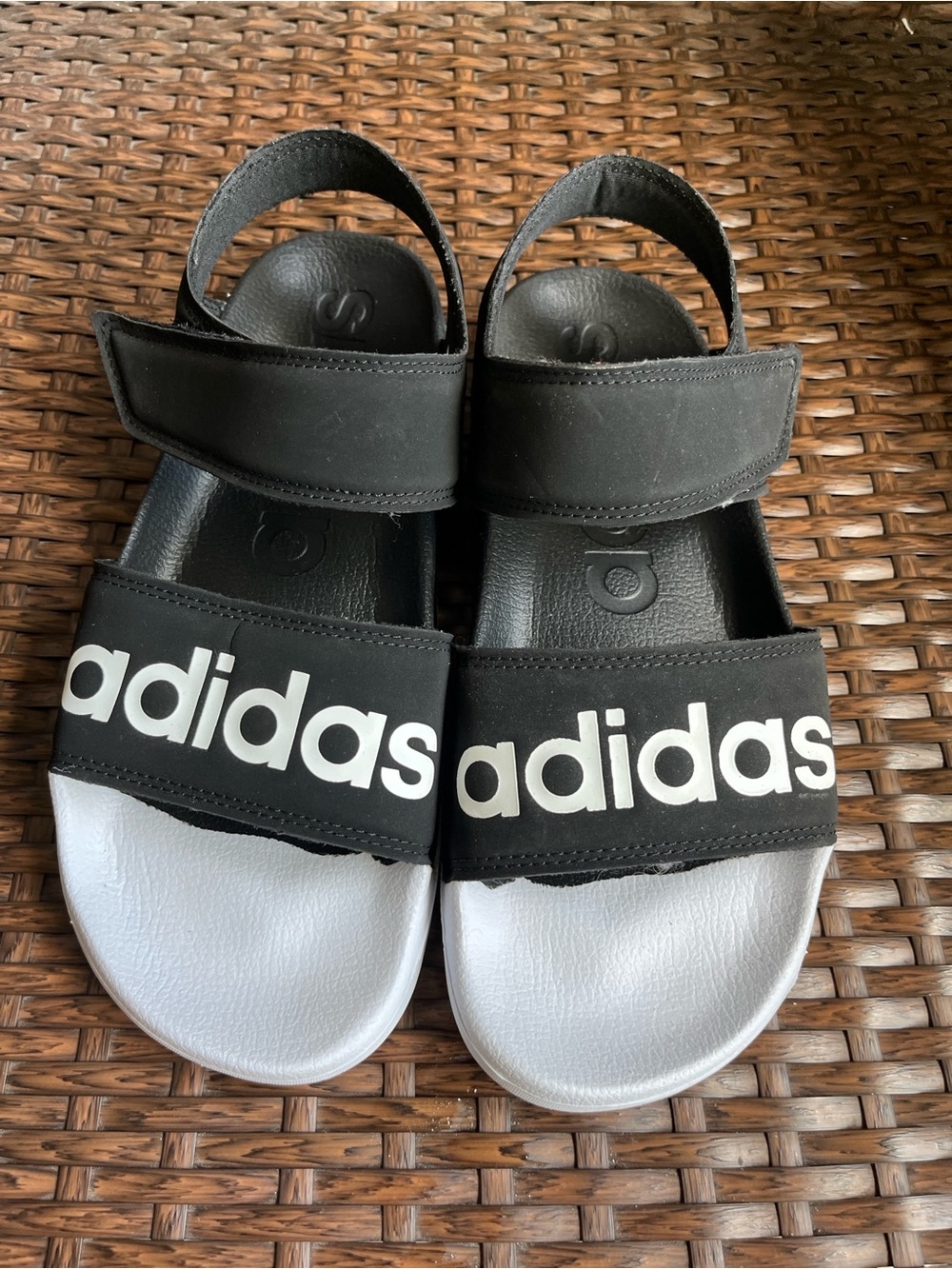 adidas Kids Black and White Velcro Slide Sandals